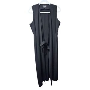 VTG Concept Black Sleeveless Duster Vest 8/10 M/L Open Tie‎ Front Classic Career